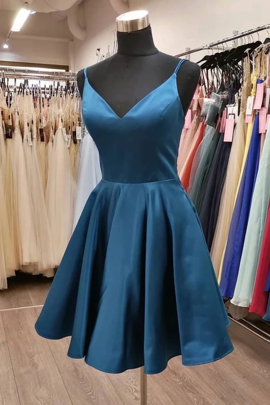 HEIMKLEID, SCHLICHTES V-AUSSCHNITT, SATIN, KURZES BRAUTJUNGFERNKLEID, cg19622