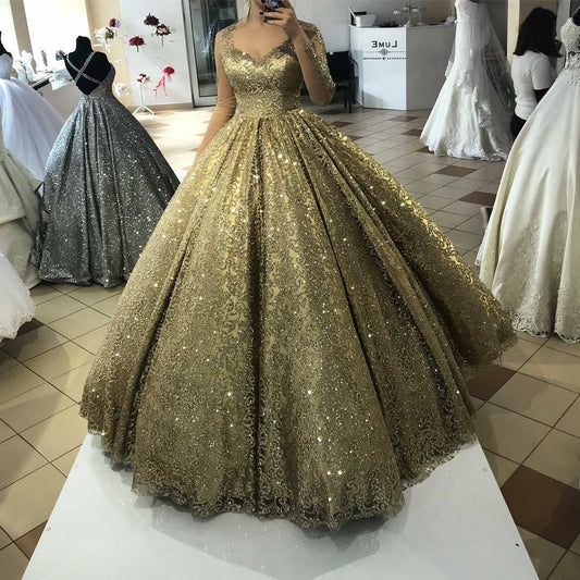 Lange Brautkleider, goldene Ball- und Abendkleider cg19658