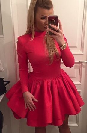 Red Long Sleeves Pretty Homecoming Dresses,Simple Sexy Homecoming Dresses cg19663
