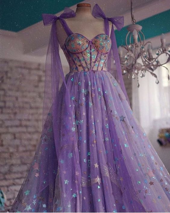 A-line purple tulle long prom dress,charming prom dress cg19687