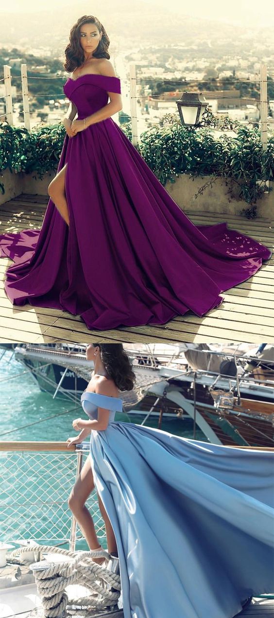 Purple Prom Long Dresses Satin Evening Gown Sexy Prom Dress 2021 Cg19