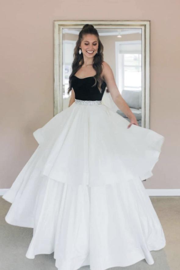 White satin long A line ball gown dress formal dress prom Gown cg19747