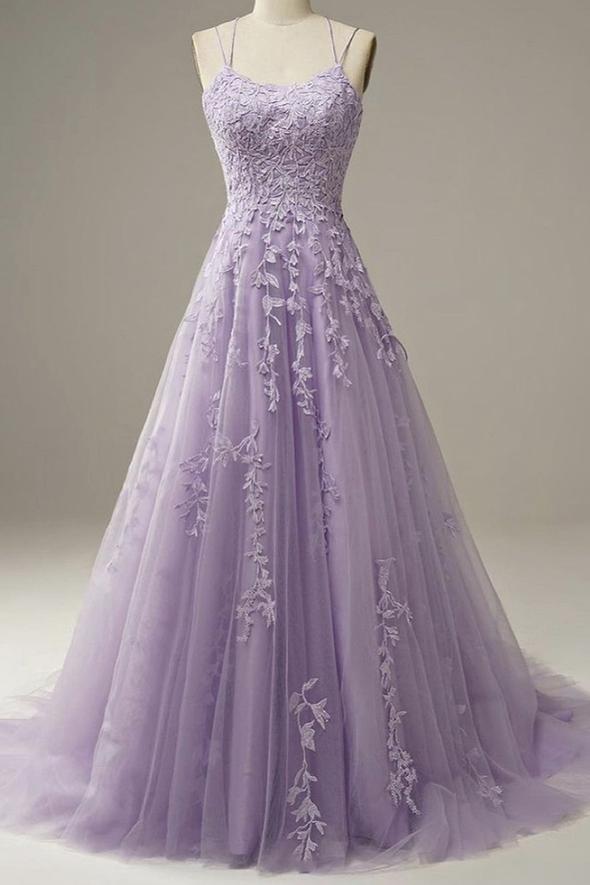Purple lace long A line prom dress evening dress    cg19772