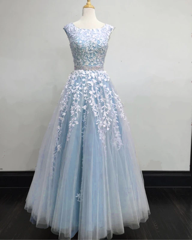 Modest Prom Dresses Tulle Cap Sleeves Lace Embroidery cg19801