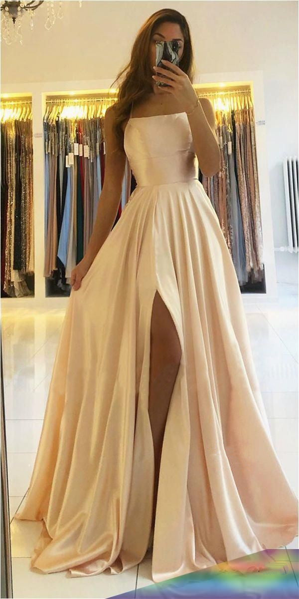 A-Linie U-Ausschnitt Stretch Satin Hoher Schlitz Langes einfaches Ballkleid Formelle Abendkleider cg19884