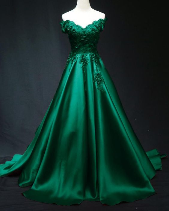 Fashion Off the Shoulder Emerald Green Formal Dress Long prom dress evening dress cg19892