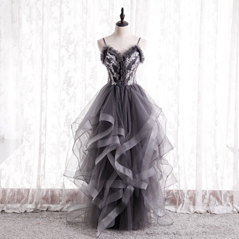 GRAY TULLE LACE LONG BALL GOWN DRESS FORMAL DRESS Prom Dress cg19895