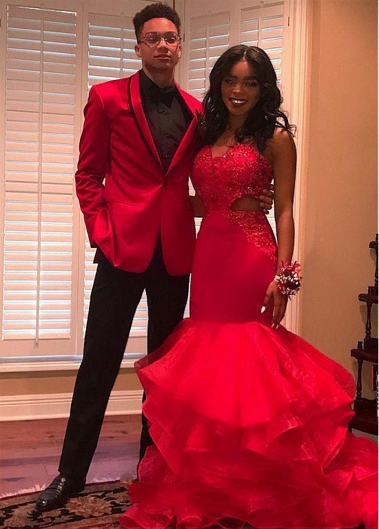 Organza Spaghetti Straps Neckline Mermaid Evening Dress With Lace Appliques Prom Dresses cg19905