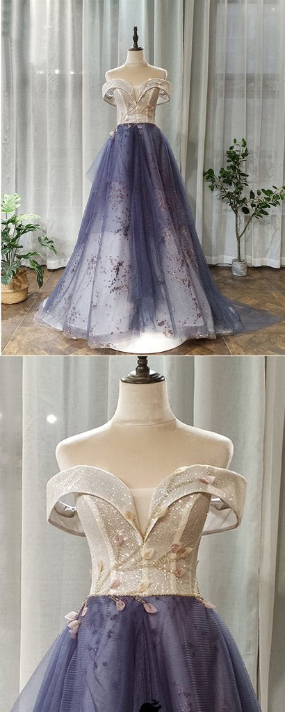 Purple Lace Sweetheart Long Formal Dress, Off Shoulder Evening Dress Prom Dress cg19917
