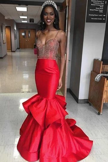 Trumpet/Mermaid Satin Spaghetti Straps Prom Dresses cg19946