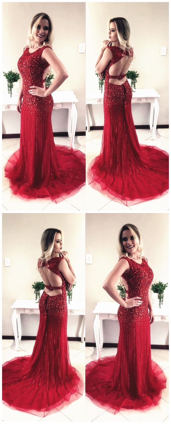 Bezauberndes rotes Ballkleid, Sexy Meerjungfrauen-Ballkleid mit Kristallperlen, langes Abendkleid, Formales Kleid cg19949