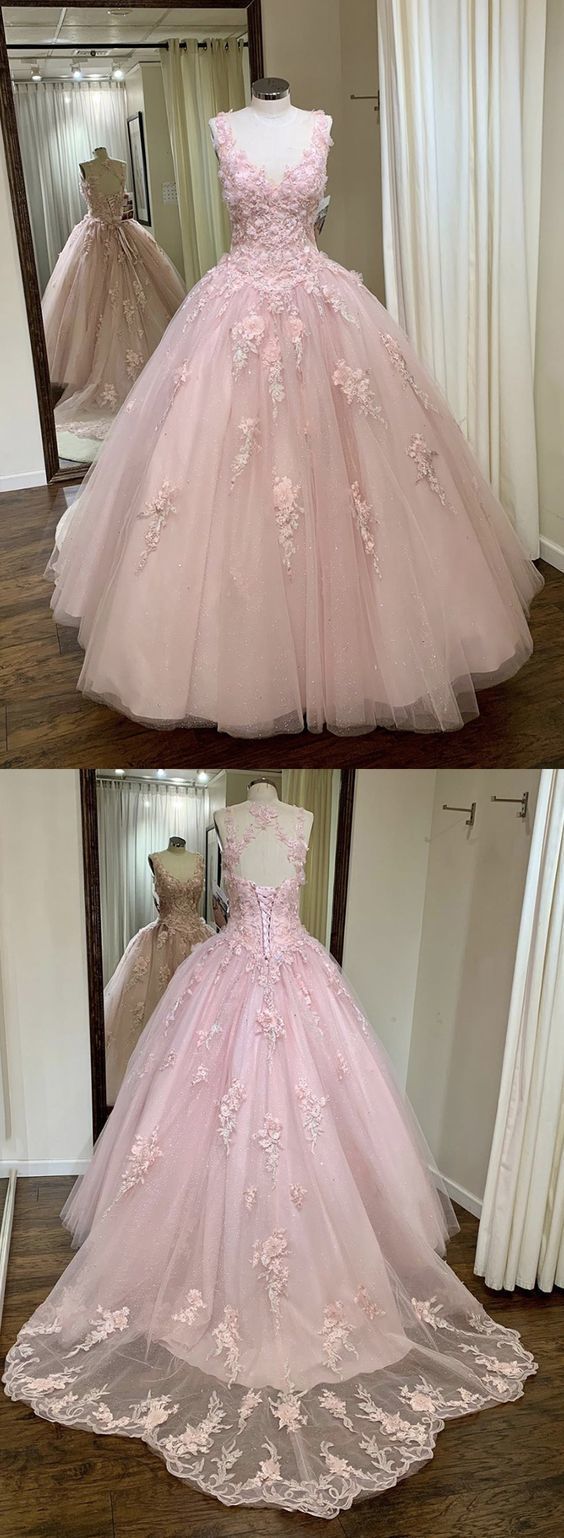 Pink tulle lace prom gown, sweet 16 dress cg19966