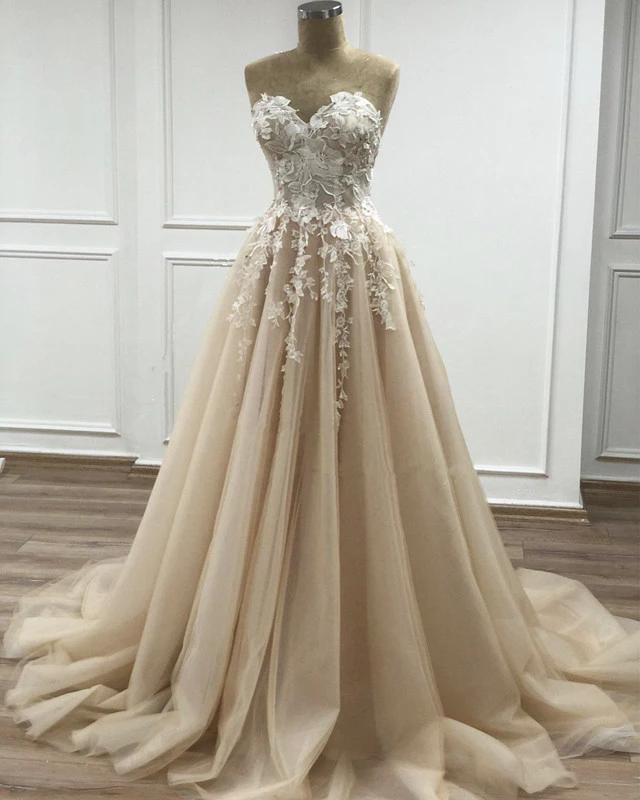Boho Sweetheart Lace Wedding Gowns A-Line with Appliques prom dress cg19978