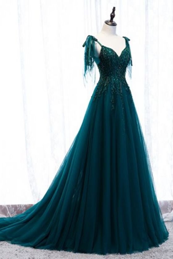 princess dark green fromal dress with appliques, cheap long prom dress 2021, women fashion prom dress cg19993