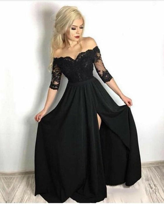 A-Linie schwarzes Abendkleid langes Ballkleid cg20002