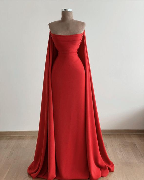 Long Prom Dresses Cape Back Satin Strapless Mermaid Evening Dresses cg20041