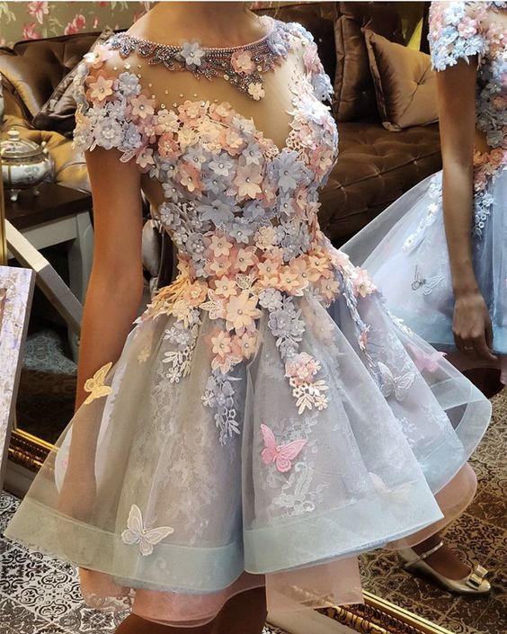 3D Flowers Embroidery Ruffles Lace Homecoming Dresses Short cg20044