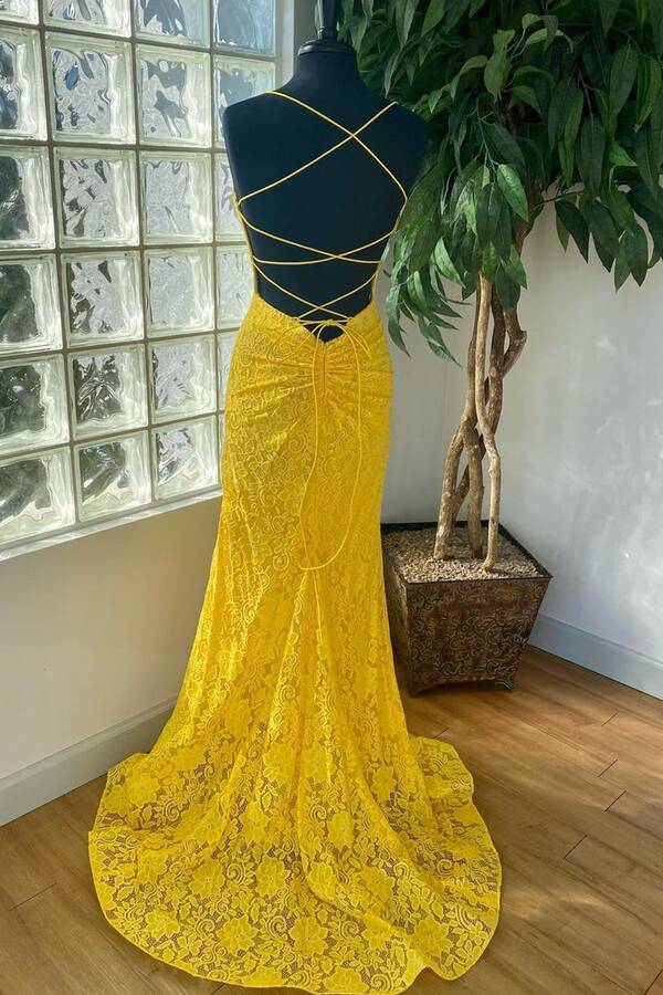 mermaid yellow lace long prom dress| 2021 prom dress formal dress cg20045