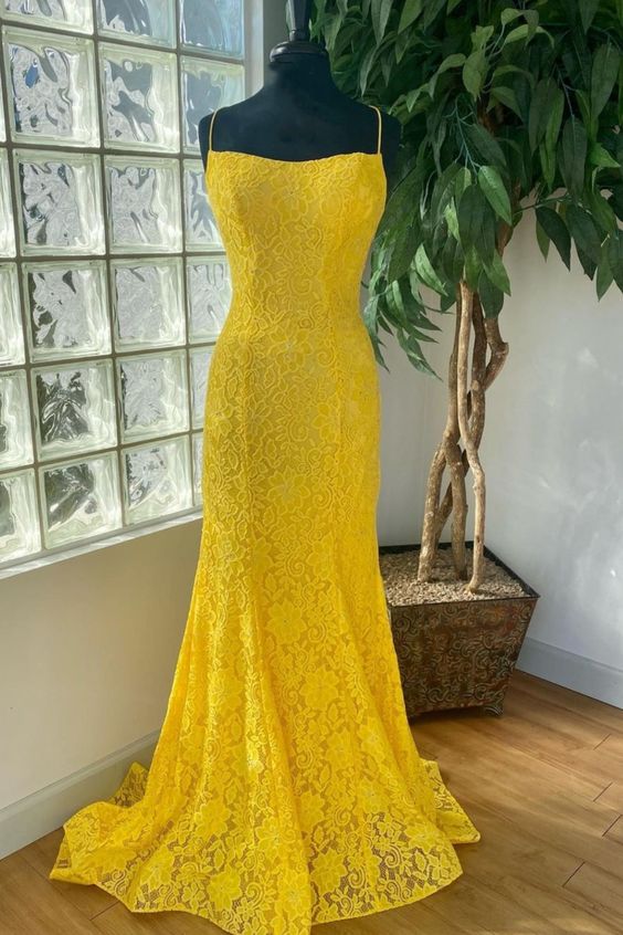 mermaid yellow lace long prom dress| 2021 prom dress formal dress cg20045