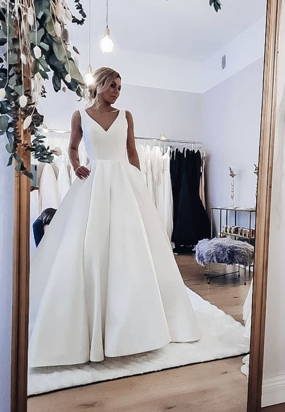 Weißes Satin langes Ballkleid einfaches Abendkleid cg20061