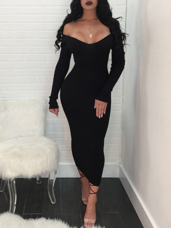 Off Shoulder Long Sleeve Maxi Bodycon Dress Prom Dresses cg20079