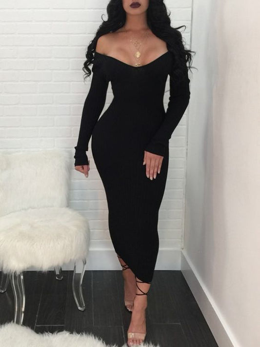 Schulterfreies Langarm-Maxi-Bodycon-Kleid Ballkleider cg20079