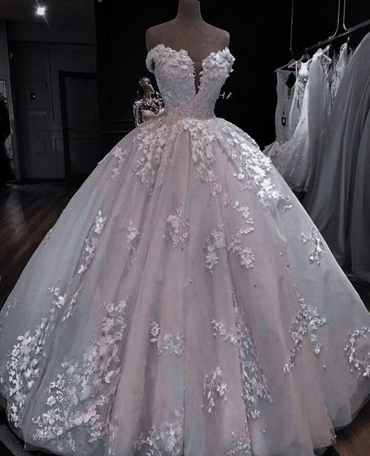 A-Linie langes Tüll-Ballkleid mit Applikationen cg20083