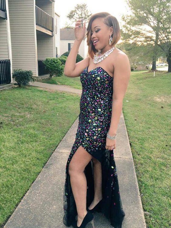 Sparkle mermaid colorful beading long formal dress prom dress with side slit cg20096