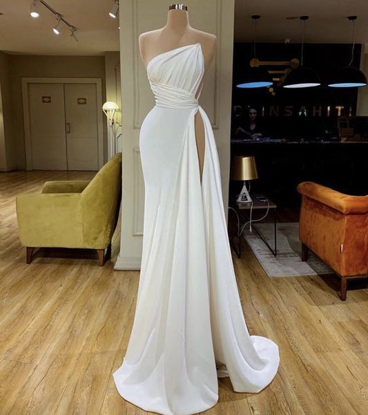 Weiße einfache Abendkleider lang billig elegante bescheidene Meerjungfrau sexy formale Party Ballkleider cg20130