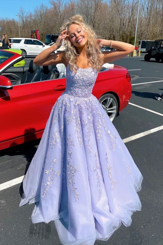 2021 Lavendel langes Ballkleid mit Applikationen cg20142