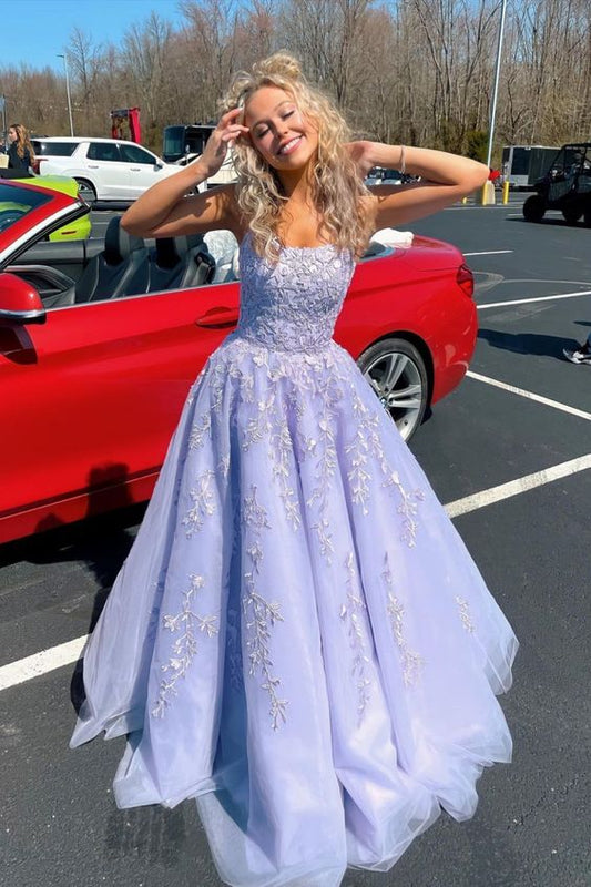 2021 Lavendel langes Ballkleid mit Applikationen cg20142