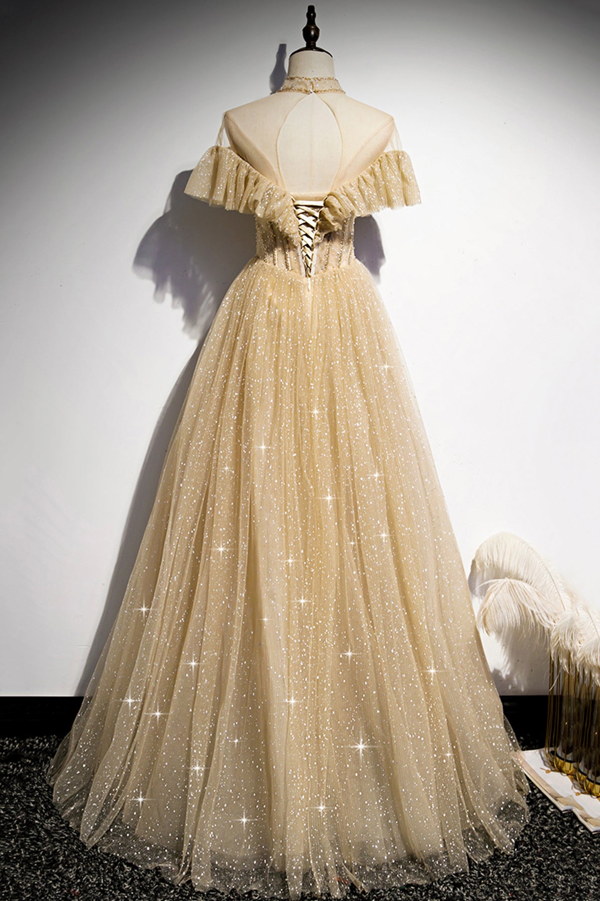Gold A line sequins long ball gown dress formal dress Prom Dress cg20148
