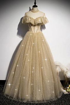 Gold A line sequins long ball gown dress formal dress Prom Dress cg20148