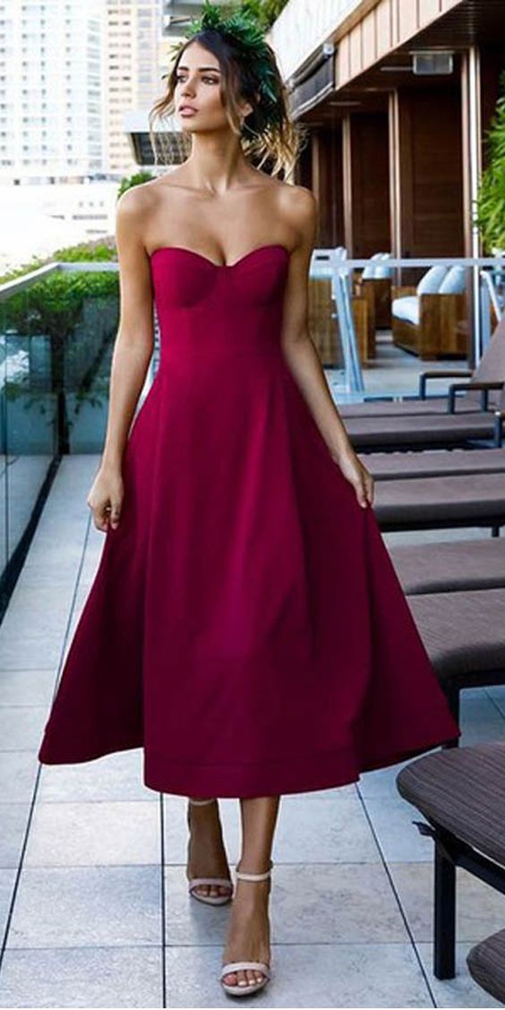 Süßes Tee Länge Traube Satin A-Linie Sweetheart Ball Party Kleid cg2015