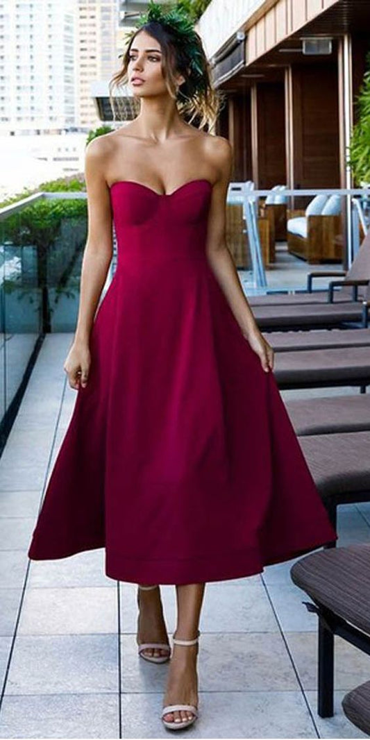 Süßes Tee Länge Traube Satin A-Linie Sweetheart Ball Party Kleid cg2015