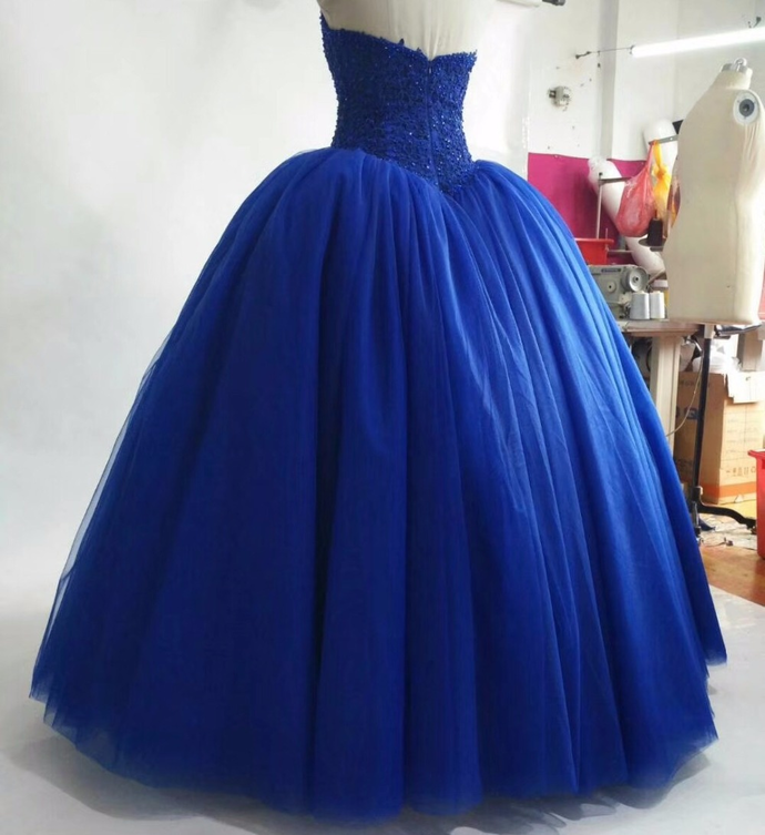 Sweetheart Puffy Royal Blue Tulle skirt Ball Gown Sweet 16 Quinceanera Dresses Prom Dress cg20161