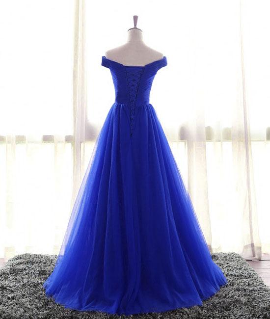 Royal Blue Sweetheart Tulle Long Evening Dresses, Royal Blue Off Shoulder Prom Dresses cg20179