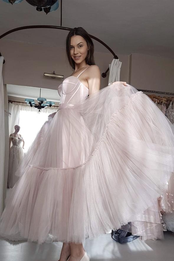 Cute tulle short prom dress light pink evening dress cg20182