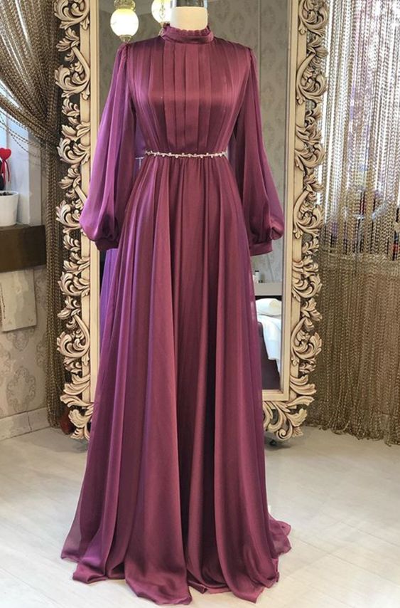 Chiffon-Ballkleid mit langen Ärmeln und hohem Halsausschnitt, modisch, cg20207