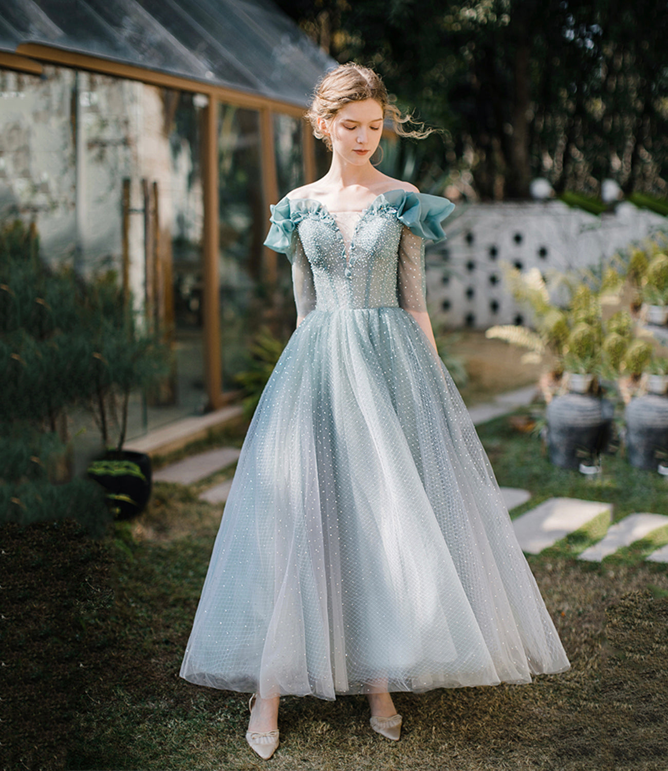 CUTE TULLE BEADS A LINE PROM DRESS CUTE EVENING DRESS cg20224