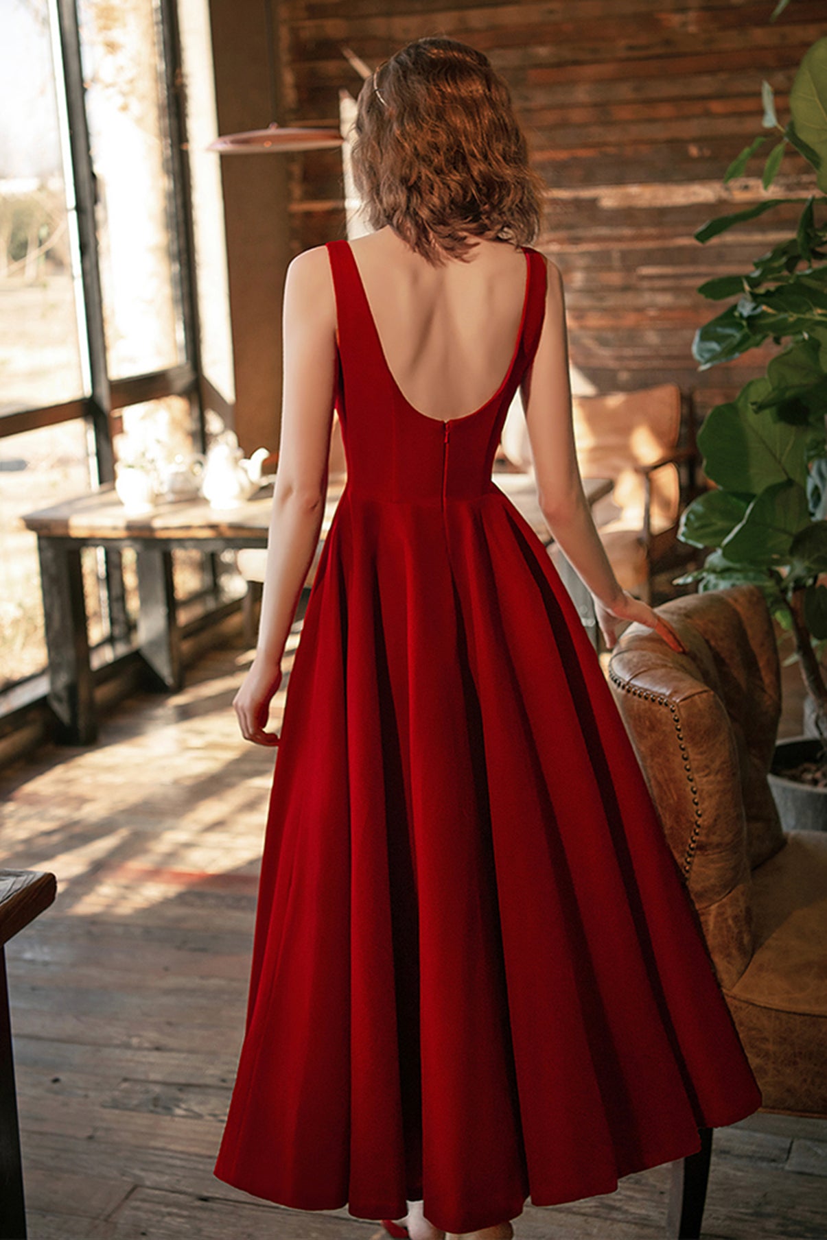 BURGUNDY VELVET SHORT PROM DRESS SIMPLE DRESS cg20225