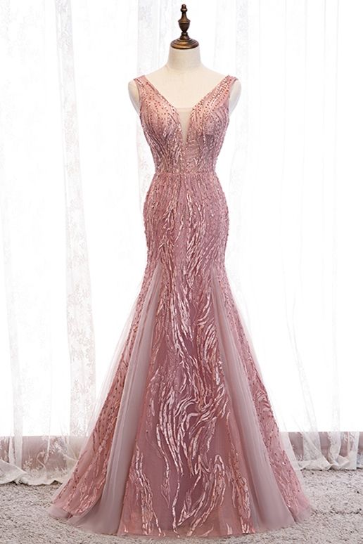 mermaid blush pink long formal dress evening dress prom dress cg20228