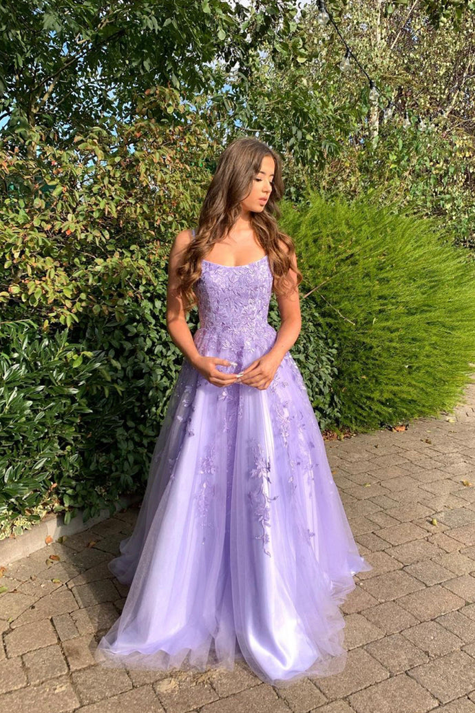 Purple lace long A line prom dress evening dress cg20262