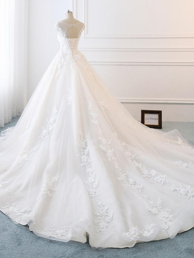 Romantische A-Linie Royal Brautkleider Weißes Brautkleid Spitze Brautkleider Ballkleid cg20291