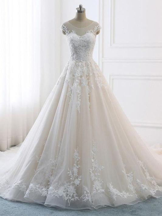 Romantische A-Linie Royal Brautkleider Weißes Brautkleid Spitze Brautkleider Ballkleid cg20291