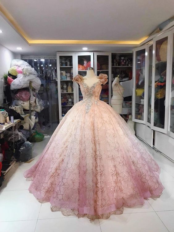 Long pink ball gown long evening drress Prom Dresses cg20323