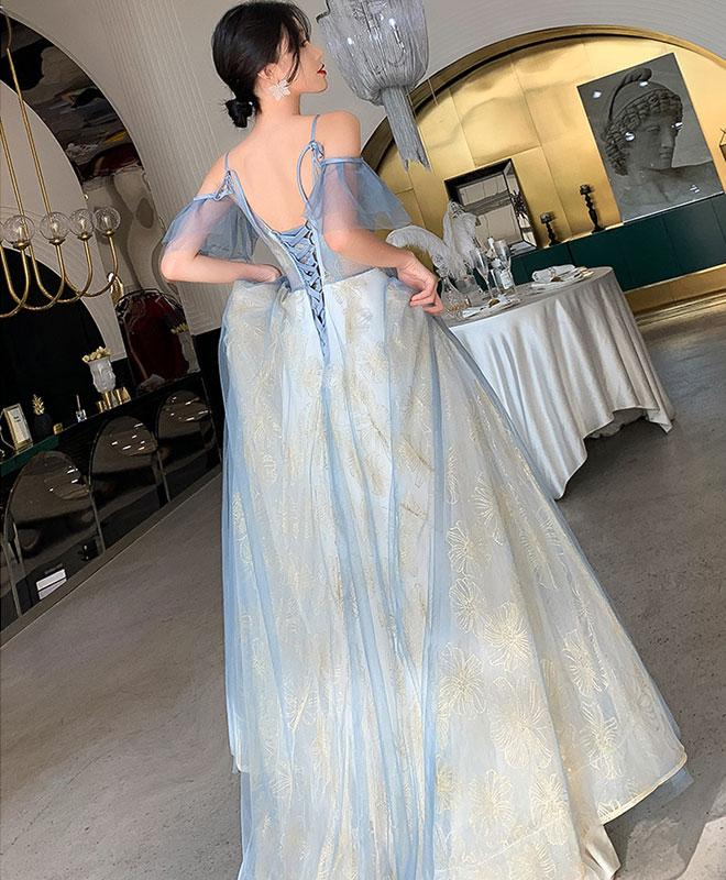Charming Lace Light Blue V-Neckline Long Prom Dress, A-Line Formal Dress Evening Dress cg20334