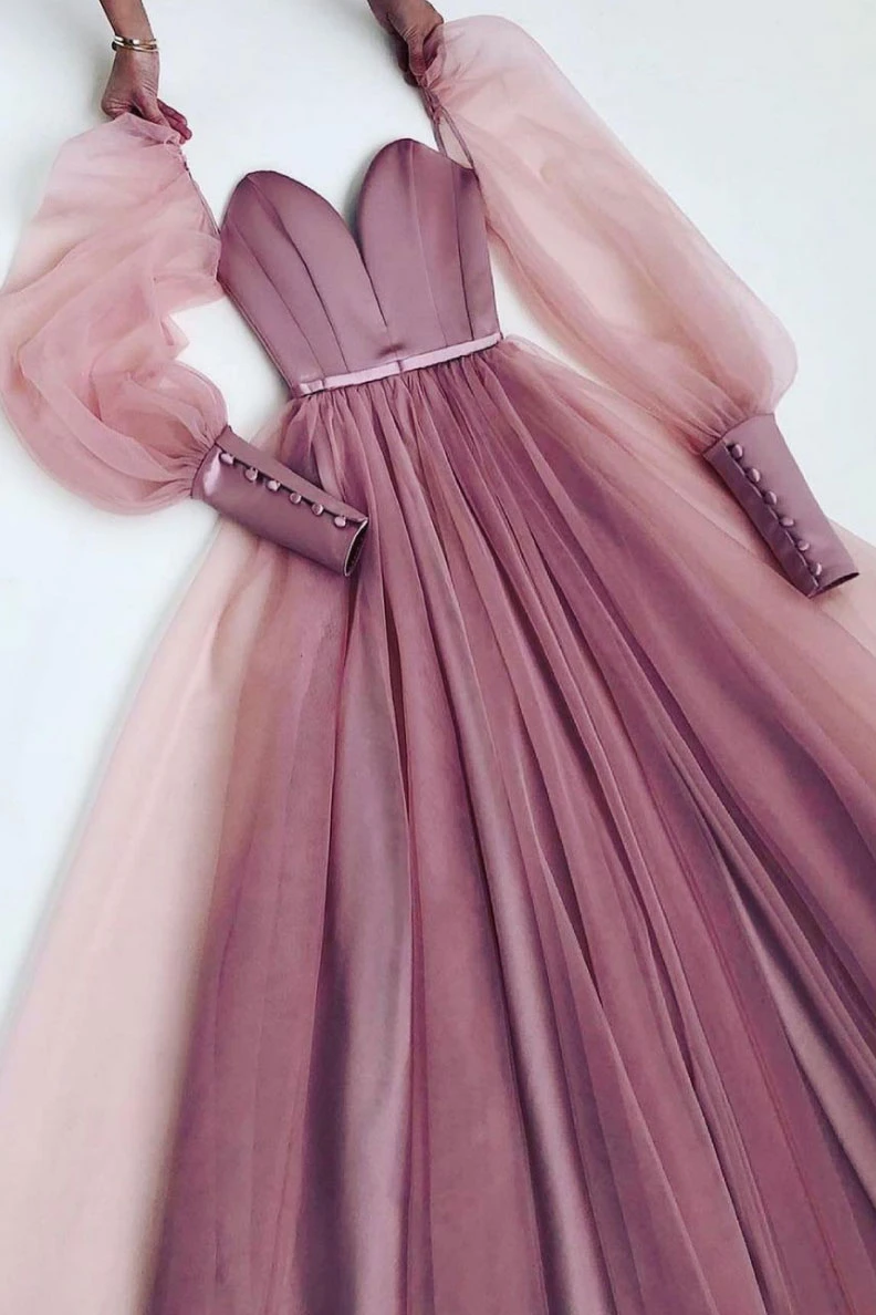 Pink sweetheart neck tulle long prom dress tulle formal dress cg20337