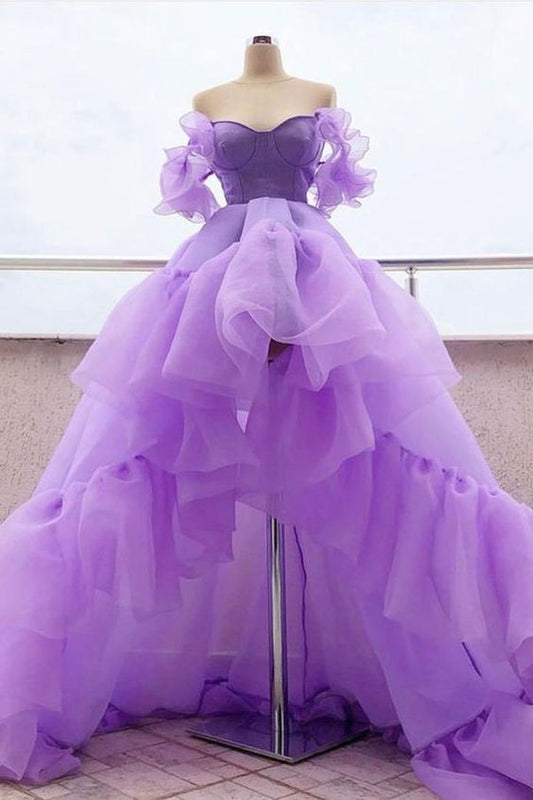 Lila Tüll High Low Ballkleid, lila Abendkleid cg2034