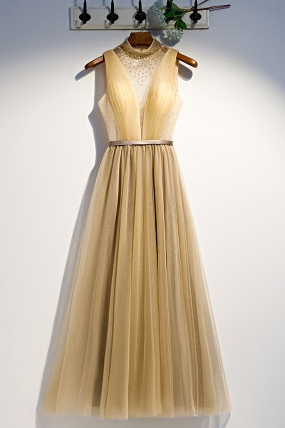 beaded high neck gold long party dress evening dress prom dress cg20388